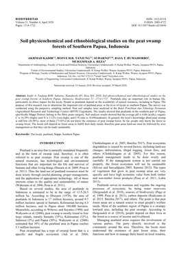Soil Physicochemical and Ethnobiological Studies on the Peat Swamp Forests of Southern Papua, Indonesia