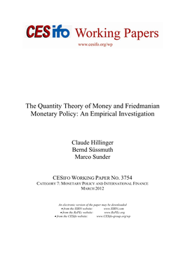 Cesifo Working Paper No. 3754 Category 7: Monetary Policy and International Finance March 2012