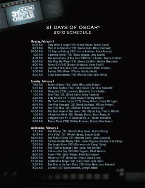 31 Days of Oscar® 2010 Schedule