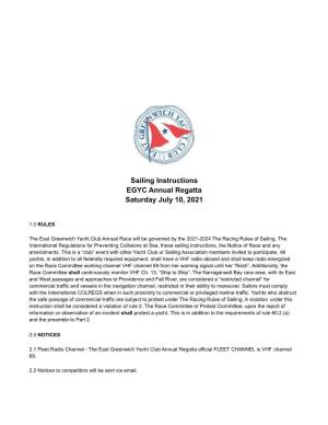 2021 EGYC Annual Regatta Sailing Instructions