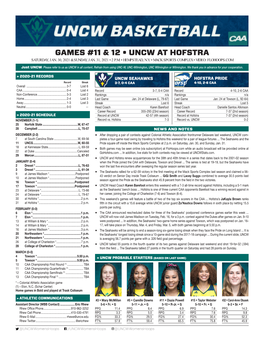 Games #11 & 12 • Uncw at Hofstra