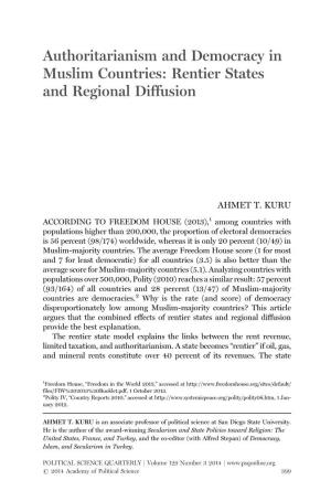 Authoritarianism and Democracy in Muslim Countries: Rentier States and Regional Diffusion