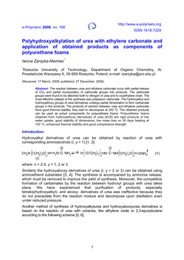 Polyhydroxyalkylation of Urea with Ethylene Carbonate and Application of Obtained Products As Components of Polyurethane Foams