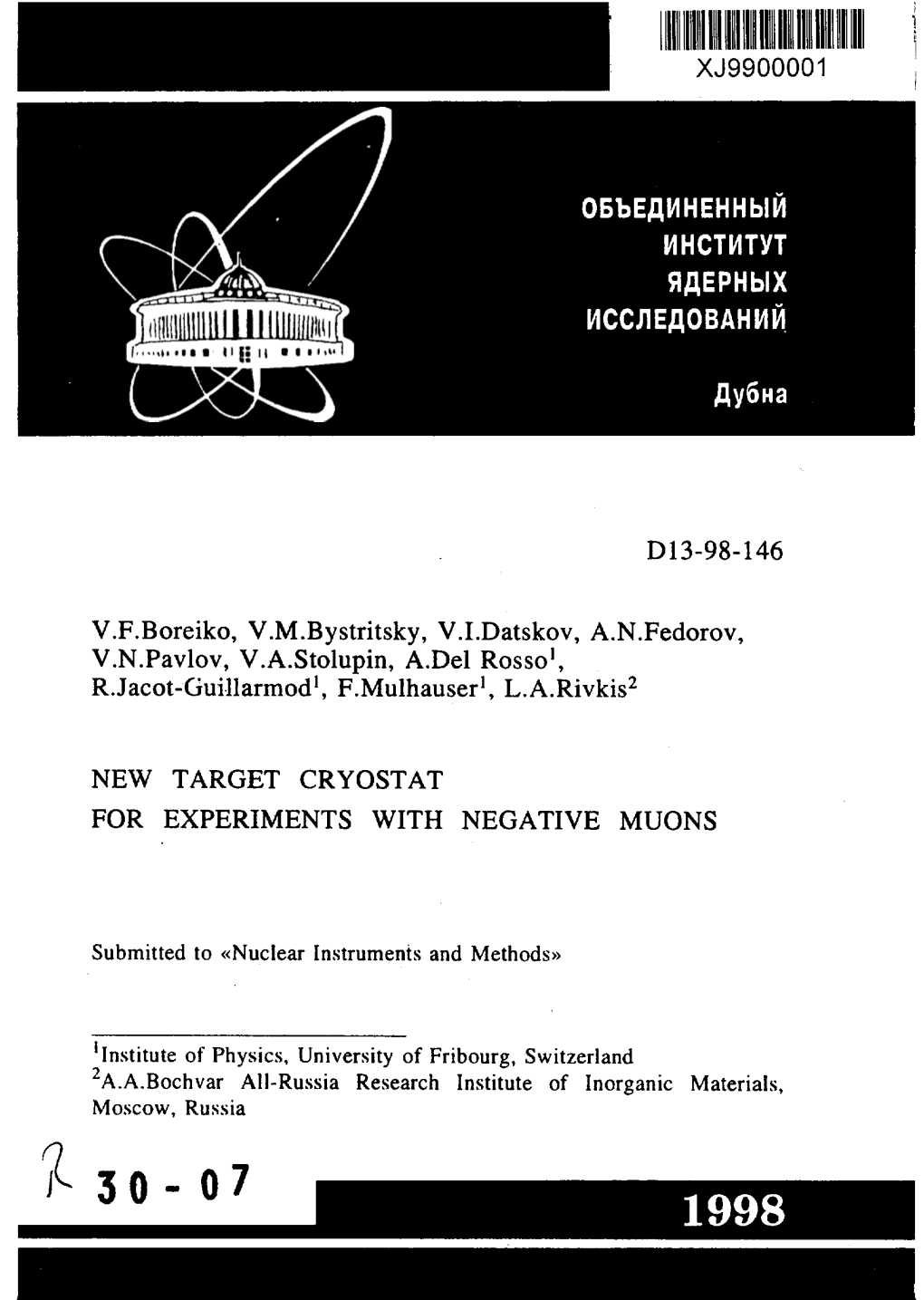 New Target Cryostat for Experiments with Negative Muons