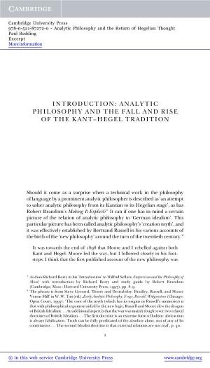 Analytic Philosophy and the Fall and Rise of the Kant–Hegel Tradition