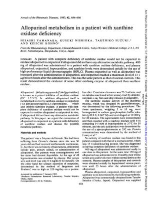 Allopurinol Metabolism in a Patient with Xanthine Oxidase Deficiency
