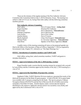 Port Authority Advisory Committee Minutes