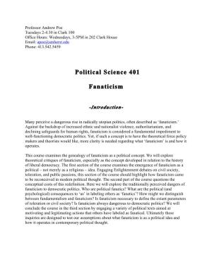 Political Science 401 Fanaticism