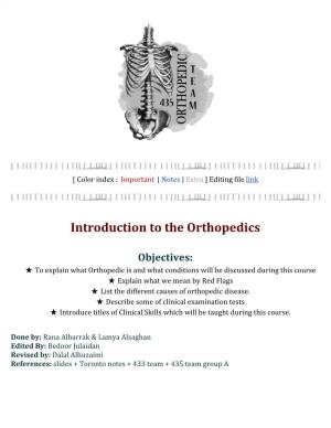 Introduction to the Orthopedics