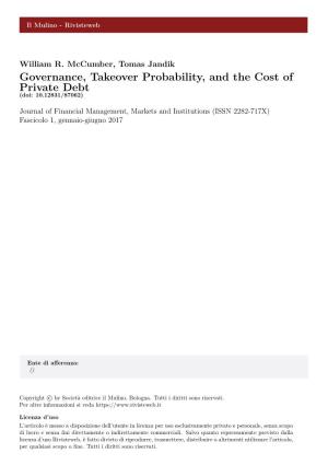 Governance, Takeover Probability, and the Cost of Private Debt (Doi: 10.12831/87062)