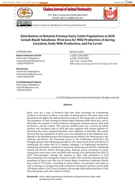 Distribution of Holstein Friesian Dairy Cattle Populations in KUD Gemah