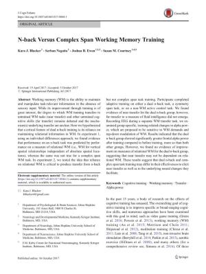 N-Back Versus Complex Span Working Memory Training