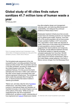Global Study of 48 Cities Finds Nature Sanitizes 41.7 Million Tons of Human Waste a Year 19 February 2021