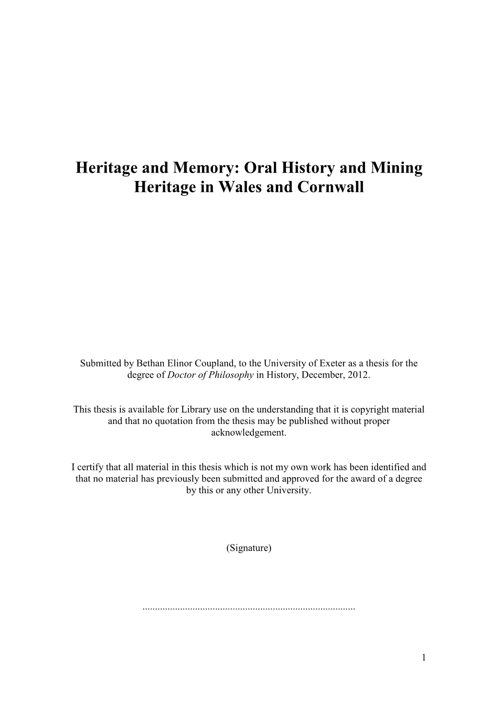 Oral History and Mining Heritage in Wales and Cornwall