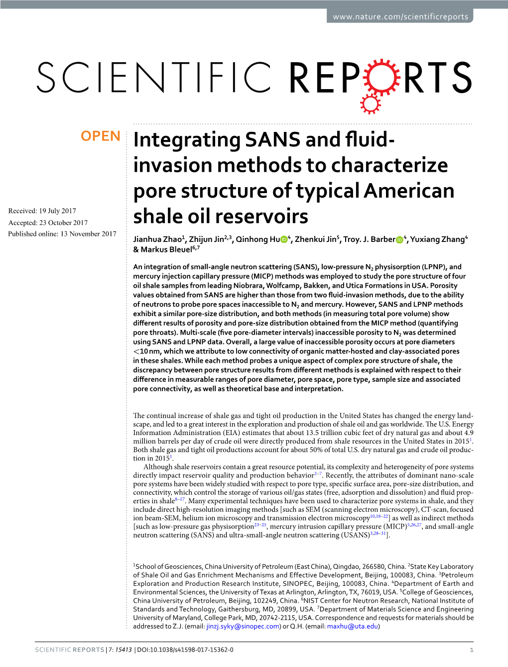 Integrating SANS and Fluid-Invasion Methods to Characterize Pore