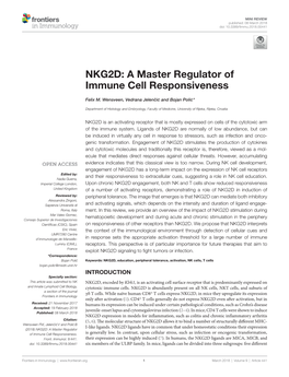 Nkg2d: a Master Regulator of Immune Cell Responsiveness