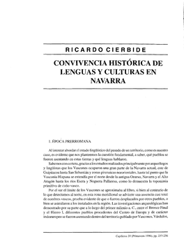 Ricardo Cierbide Convivencia Histórica De Lenguas Y Culturas En Navarra