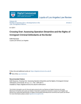 Crossing Over: Assessing Operation Streamline and the Rights of Immigrant Criminal Defendants at the Border