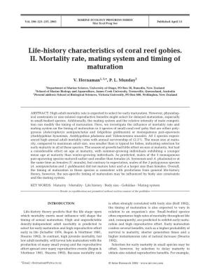 Life-History Characteristics of Coral Reef Gobies. II. Mortality Rate, Mating System and Timing of Maturation