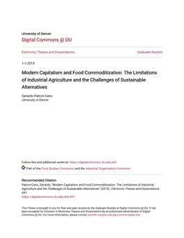 Modern Capitalism and Food Commoditization: the Limitations of Industrial Agriculture and the Challenges of Sustainable Alternatives