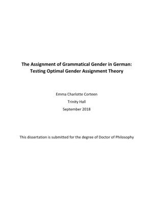 The Assignment of Grammatical Gender in German: Testing Optimal Gender Assignment Theory