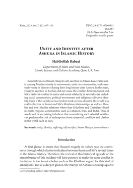 Unity and Identity After Ashura in Islamic History