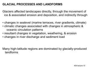 GLACIAL PROCESSES and LANDFORMS Glaciers Affected Landscapes Directly, Through the Movement of Ice & Associated Erosion