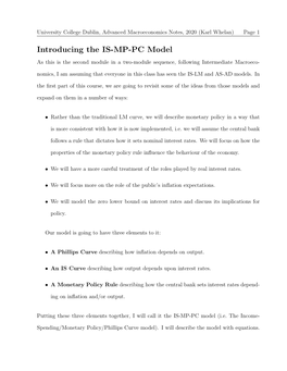 Introducing the IS-MP-PC Model
