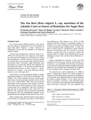 The Sea Beet (Beta Vulgaris L. Ssp. Maritima) of the Adriatic Coast As Source of Resistance for Sugar Beet