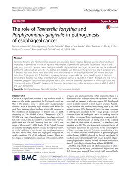 The Role of Tannerella Forsythia and Porphyromonas Gingivalis in Pathogenesis of Esophageal Cancer Bartosz Malinowski1, Anna Węsierska1, Klaudia Zalewska1, Maya M