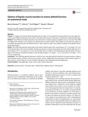 Options of Bipolar Muscle Transfers to Restore Deltoid Function: an Anatomical Study