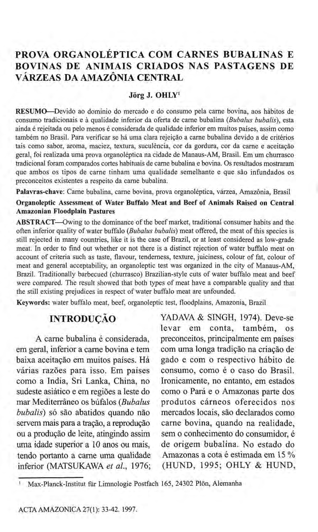 Prova Organoléptica Com Carnes Bubalinas E Bovinas De Animais Criados Nas Pastagens De Várzeas Da Amazônia Central