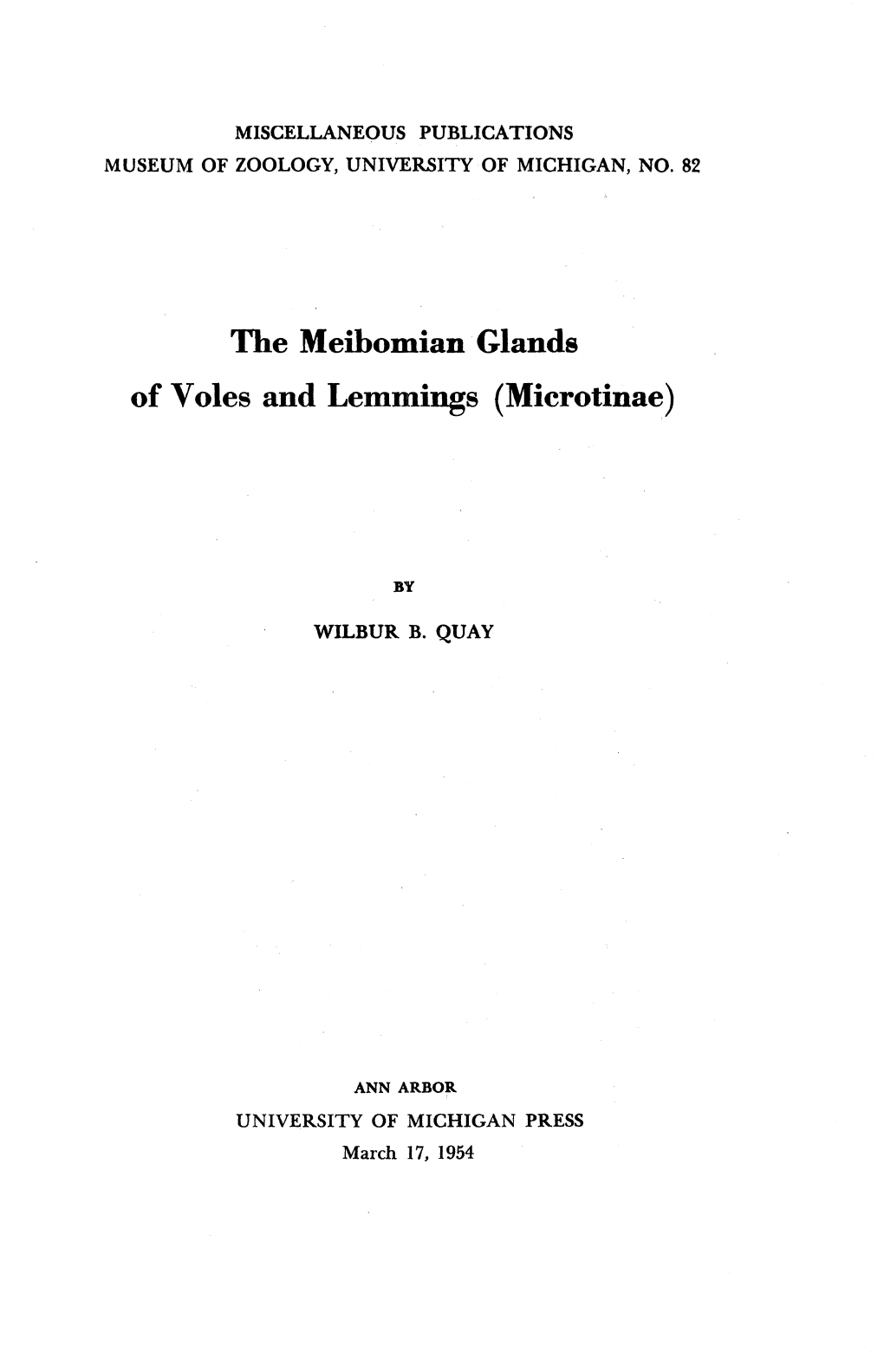 The Meibomian Glands of Voles and Lemmings (Microtinae)