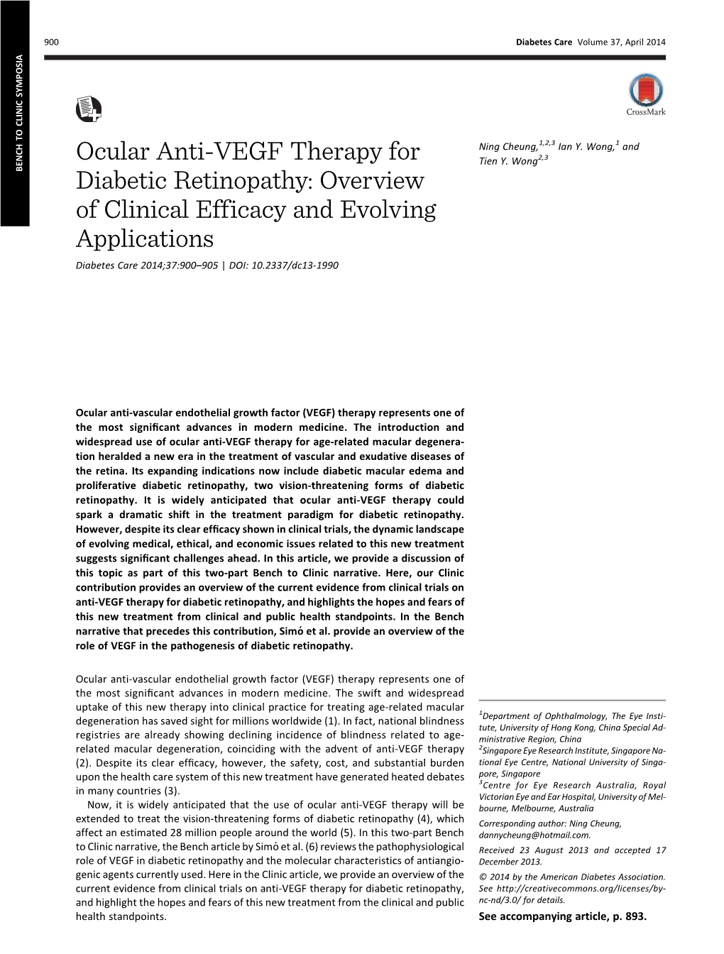 Ocular Anti-VEGF Therapy for Diabetic Retinopathy