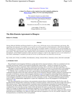 The Ritz-Einstein Agreement to Disagree Page 1 of 6