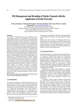 PR-Management and Branding of Media Channels with the Application of Social Networks