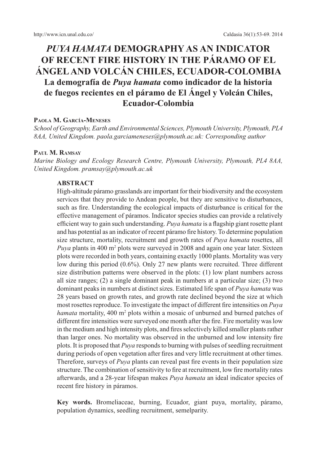 Puya Hamata Demography As an Indicator of Recent Fire