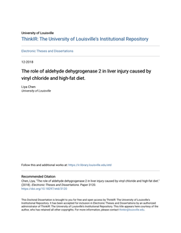 The Role of Aldehyde Dehygrogenase 2 in Liver Injury Caused by Vinyl Chloride and High-Fat Diet