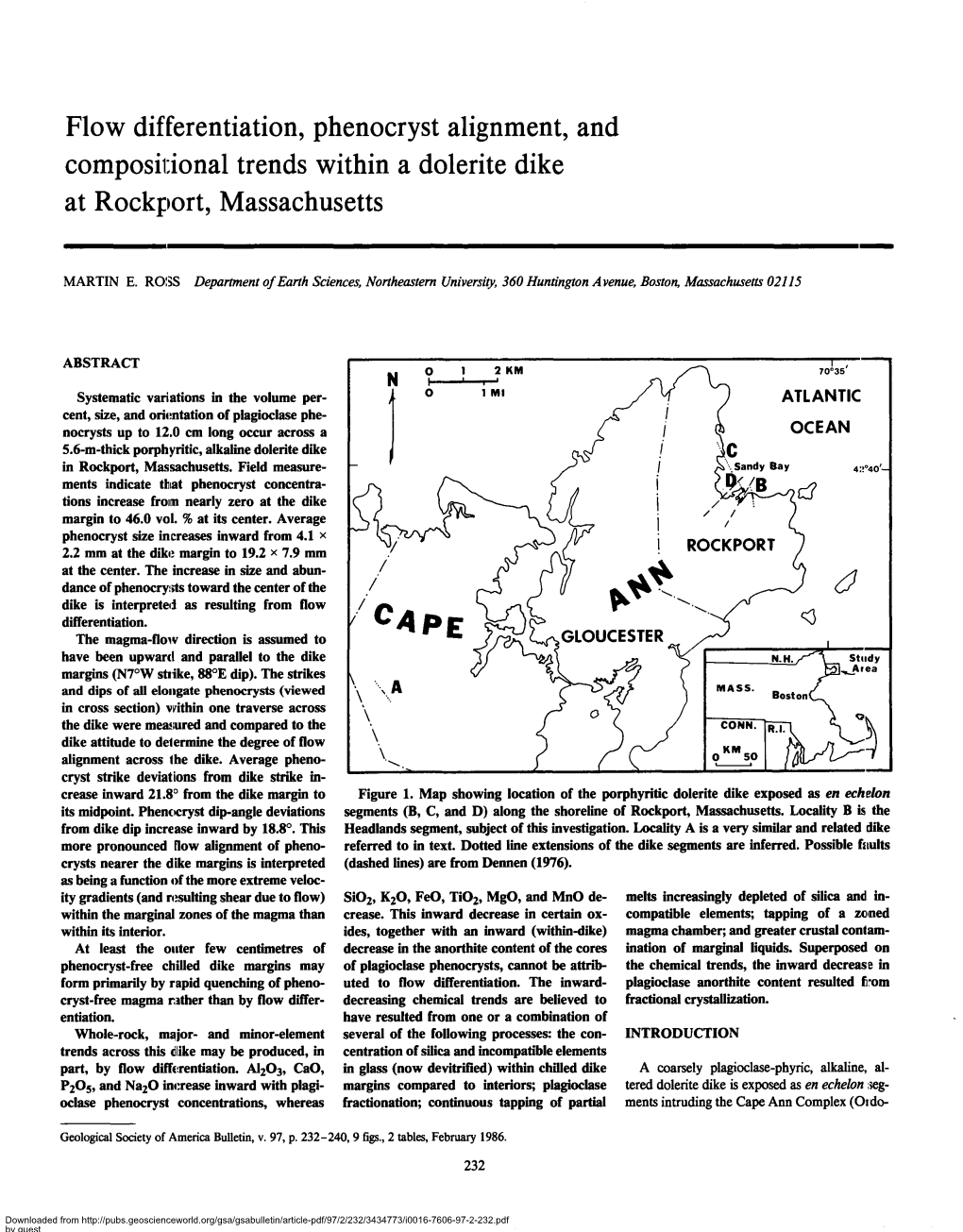 Flow Differentiation, Phenocryst Alignment, and Compositional Trends Within a Dolerite Dike at Rockport, Massachusetts