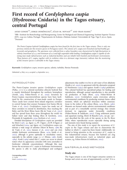 First Record of Cordylophora Caspia (Hydrozoa: Cnidaria) in the Tagus Estuary, Central Portugal Anxo Conde1,2, Jorge Domi’Nguez2,Ju’ Lio M