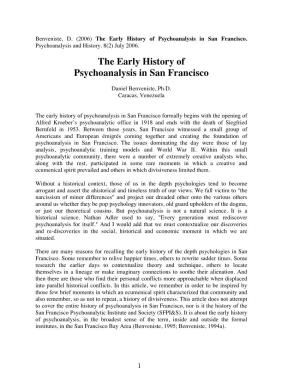 The Early History of Psychoanalysis in San Francisco