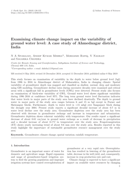 Examining Climate Change Impact on the Variability of Ground Water Level: a Case Study of Ahmednagar District, India