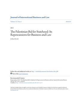 The Palestinian Bid for Statehood: Its Repercussions for Business And