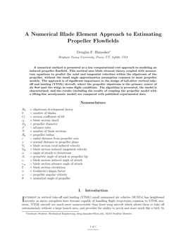 A Numerical Blade Element Approach to Estimating Propeller Flowfields