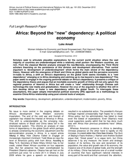 Africa: Beyond the “New” Dependency: a Political Economy