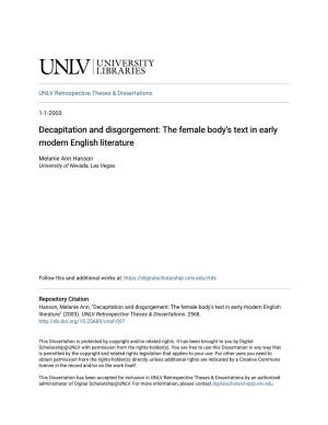Decapitation and Disgorgement: the Female Body's Text in Early Modern English Literature