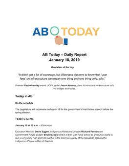 AB Today – Daily Report January 18, 2019