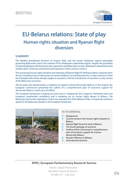 EU-Belarus Relations: State of Play Human Rights Situation and Ryanair Flight Diversion