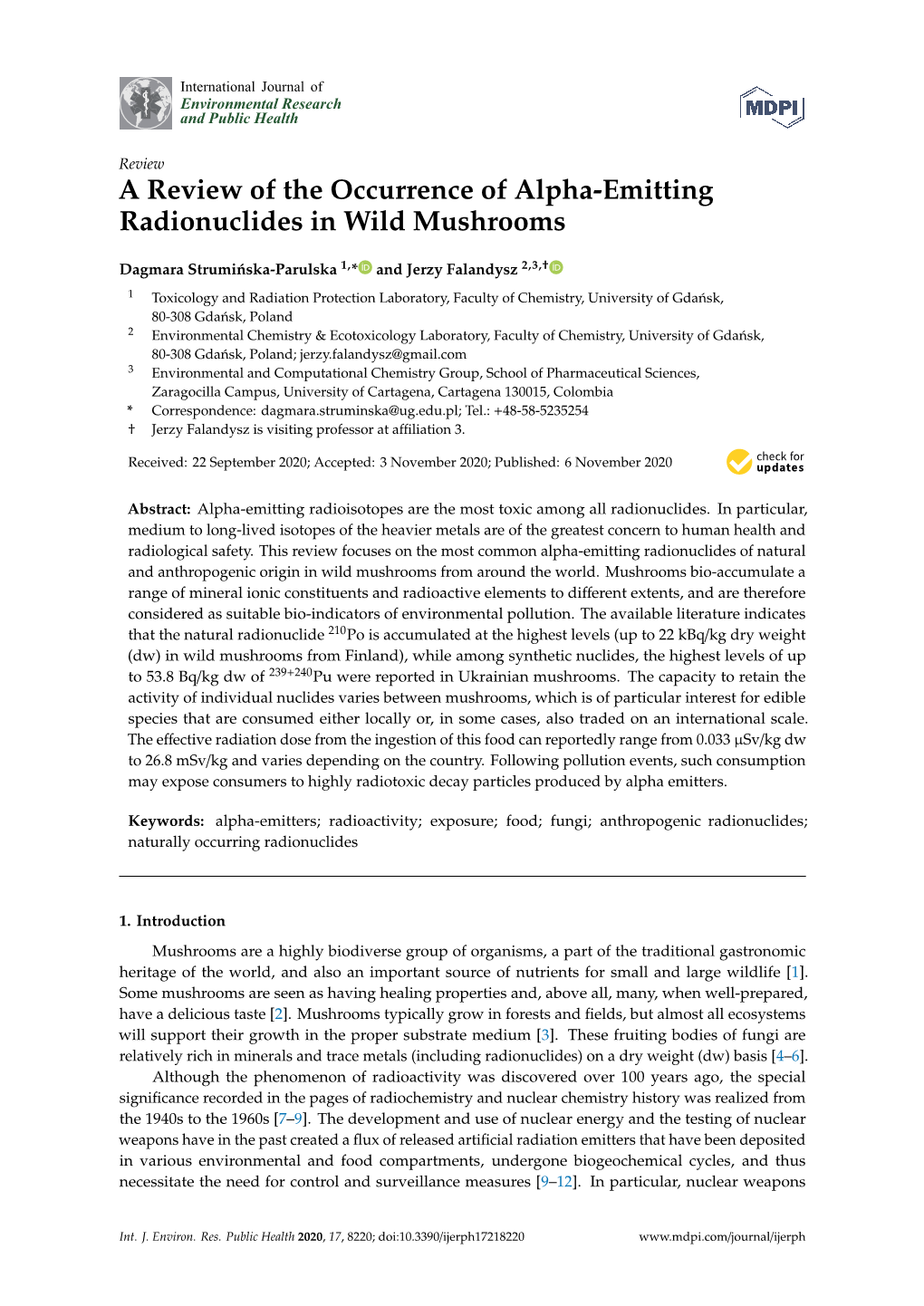 A Review of the Occurrence of Alpha-Emitting Radionuclides in Wild Mushrooms