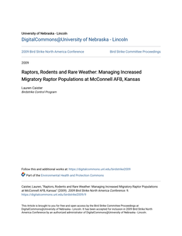 Raptors, Rodents and Rare Weather: Managing Increased Migratory Raptor Populations at Mcconnell AFB, Kansas